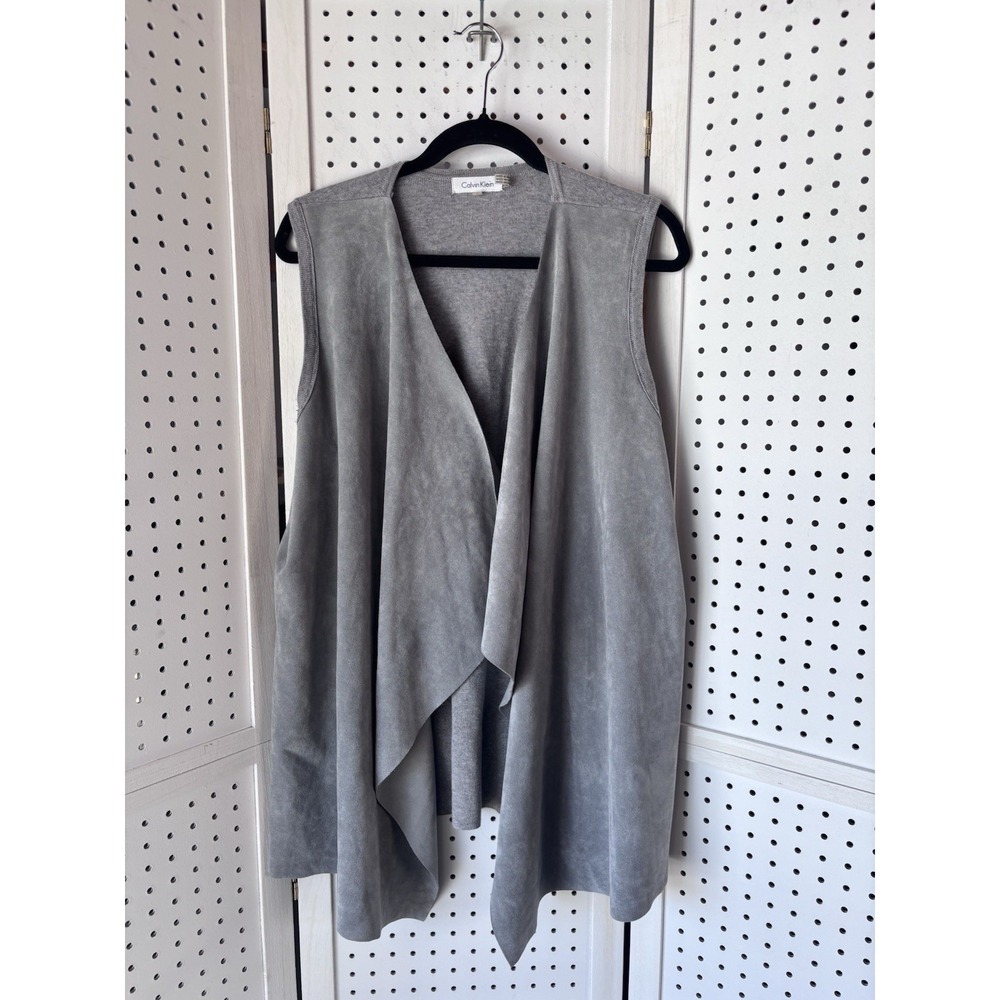 Calvin Klein Women's XL Gray Suede / Knit Open Front Drape Vest Sleeveless